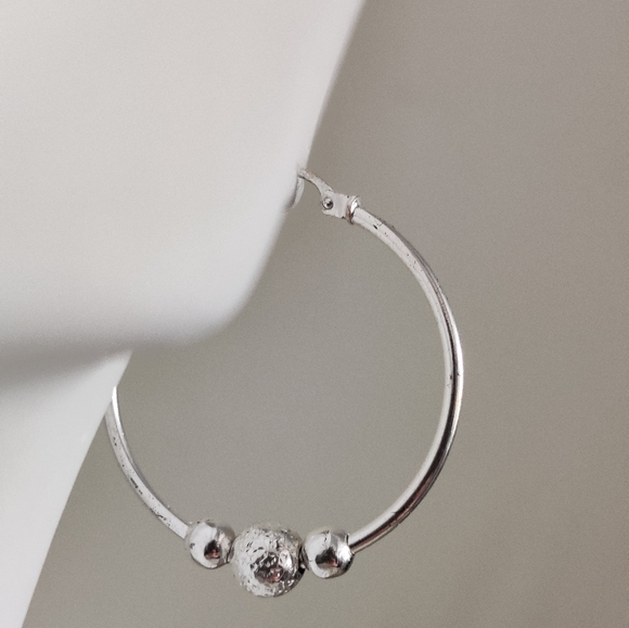 Sterling Silver Hoops Earrings with Orbits - Picture 1 of 16